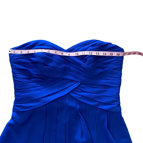 DAVID'S BRIDAL Royal Blue Short Crinkle Chiffon Dress with Front Cascade 10 - Picture 11 of 14